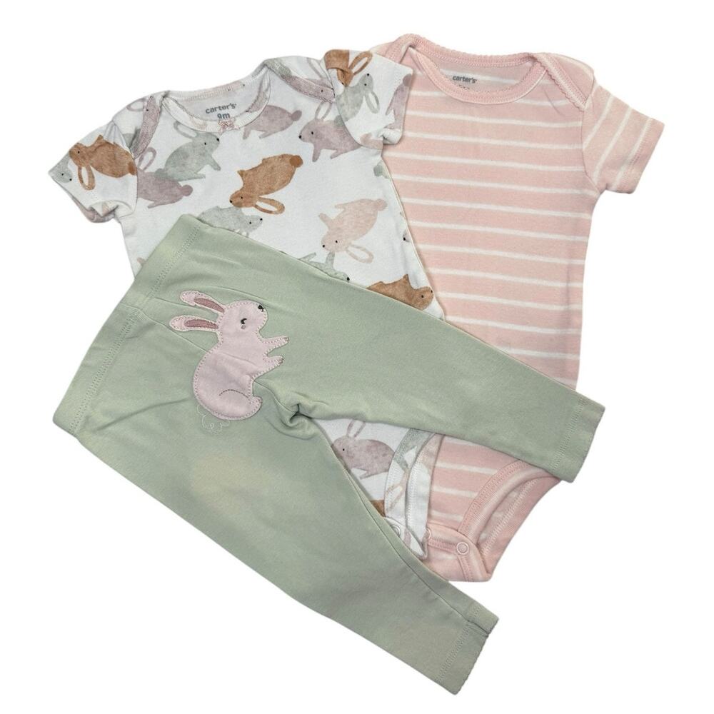 Carter's Bodysuit Bundle Baby Girl Bunnies Green 9 Months